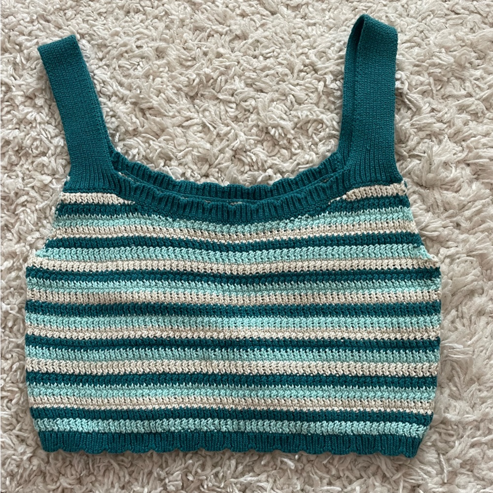 Wild Fable Teal and Cream Striped Knit Top